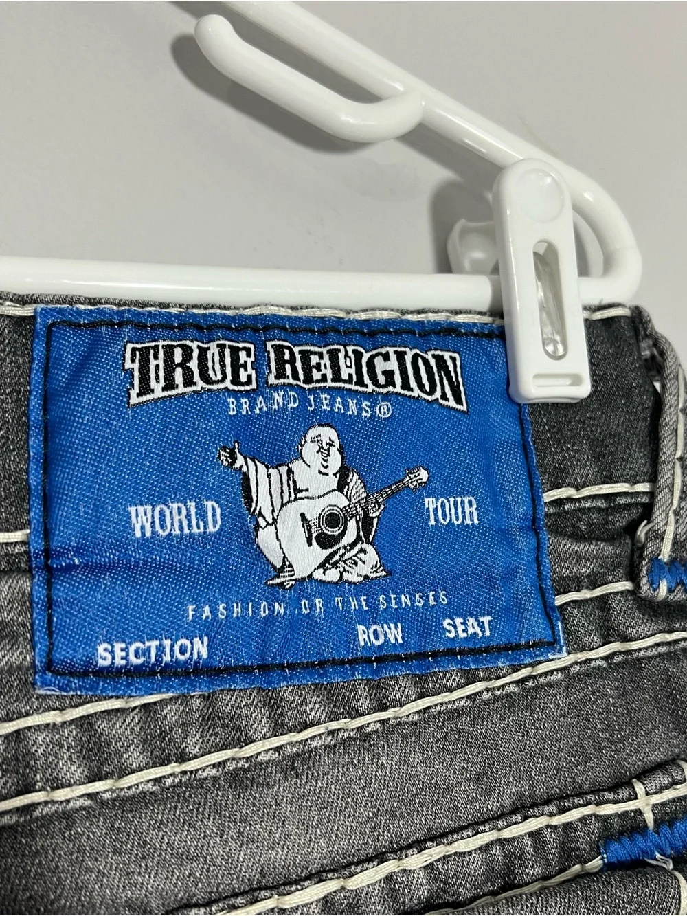 True Religion Rocco Relaxed Skinny Gray White Blue Jeans Mens Size 30